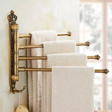 Aurora Foldable Towel Rail – Brushed Gold Aluminium Holder | Antique Engraved Luxury Bathroom Storage