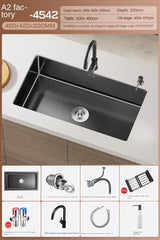 NoirCascade Waterfall Kitchen Sink Set – Black Stainless Steel Undermount Sink | Luxury Single Bowl Workstation