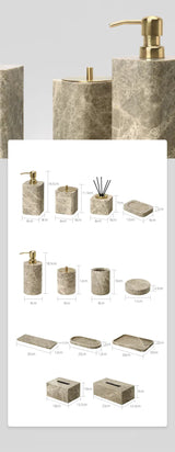 Valdore Emperador Marble Bathroom Accessories Set – 7-Piece Natural Stone Luxury Collection | Spa-Inspired Bathroom Décor