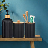 BambooZen Bathroom Accessory Set – 3-Piece Bamboo & Matte Storage Collection | Modern Countertop Organiser