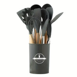 MaisonChef Silicone Utensil Set – 12-Piece Wooden Handle Cooking Tools | Heat-Resistant Kitchen Essentials