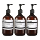 Aureline Amber Refillable Dispenser Set – 3-Piece 500ml Bathroom Pump Bottles for Shampoo, Soap & Body Wash | Modern Spa Storage