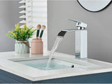 GoldenVista Waterfall Bathroom Faucet – Brushed Gold Basin Mixer Tap | Single Handle Sink Faucet | Modern Deck-Mounted Vanity Faucet