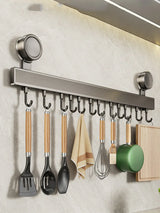 Novalith ChefSpace No-Drill Kitchen Hook Rail – Premium Space Aluminium Wall-Mounted Utensil Organiser | Rust-Resistant Hanging Storage System