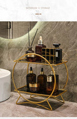 Bellavue Marble Vanity Organiser – Luxury 2-Tier Cosmetic Storage Stand | Gold & Black Bathroom Display Shelf