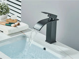 GoldenVista Waterfall Bathroom Faucet – Brushed Gold Basin Mixer Tap | Single Handle Sink Faucet | Modern Deck-Mounted Vanity Faucet