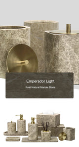 Valdore Emperador Marble Bathroom Accessories Set – 7-Piece Natural Stone Luxury Collection | Spa-Inspired Bathroom Décor