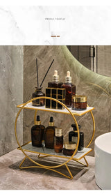 Bellavue Marble Vanity Organiser – Luxury 2-Tier Cosmetic Storage Stand | Gold & Black Bathroom Display Shelf