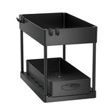 GlideVault Pull-Out Cabinet Organiser – Expandable 2-Tier Under Sink Storage Rack with Hooks & Utility Cup