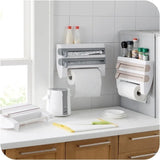 Velmora MultiFix 4-in-1 Wall-Mounted Kitchen Roll Holder – Self-Adhesive Organiser with Foil Cutter, Bottle Rack & Tissue Dispenser | Space-Saving Kitchen Storage System