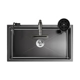 NoirCascade Waterfall Kitchen Sink Set – Black Stainless Steel Undermount Sink | Luxury Single Bowl Workstation
