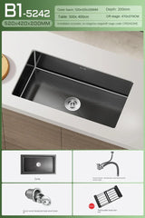 NoirCascade Waterfall Kitchen Sink Set – Black Stainless Steel Undermount Sink | Luxury Single Bowl Workstation