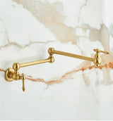 Aurelius Wall Pot Filler Tap – Brushed Gold Folding Kitchen Faucet | Luxury Brass Stove Filler
