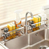 SinkMaster Stainless Steel Sink Caddy – Rust-Resistant Kitchen Sink Organizer | Sponge Holder with Drain Tray | Faucet Storage Rack & Dishcloth Holder
