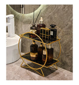Bellavue Marble Vanity Organiser – Luxury 2-Tier Cosmetic Storage Stand | Gold & Black Bathroom Display Shelf