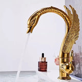 Aurelia Swan Waterfall Basin Mixer – Luxury Gold Brass Bathroom Faucet | Elegant Single Lever Sink Tap