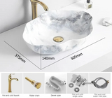 MarbleLuxe Ovalis Vessel Sink – Marble Pattern Ceramic Countertop Basin