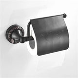 IronCrest Vintage Toilet Roll Holder – Antique Black Wall-Mounted Bathroom Accessory with Engraved Metal Finish