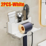 AeroNest Wall-Mount Hair Dryer Organiser – No-Drill Bathroom Storage Holder | Dual-Tier Design with Cable Management