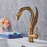 Aurelia Swan Waterfall Basin Mixer – Luxury Gold Brass Bathroom Faucet | Elegant Single Lever Sink Tap
