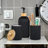 BambooZen Bathroom Accessory Set – 3-Piece Bamboo & Matte Storage Collection | Modern Countertop Organiser