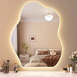 ElaraGlow Organic LED Vanity Mirror – Scandinavian Irregular Wall Mirror with Ambient Lighting for Bathroom & Living Spaces