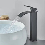 GoldenVista Waterfall Bathroom Faucet – Brushed Gold Basin Mixer Tap | Single Handle Sink Faucet | Modern Deck-Mounted Vanity Faucet