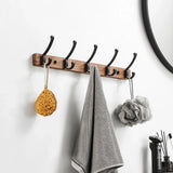 Novalith SARIHOSY Black Wooden Wall Hook Rack – 5-Hook Modern Coat & Towel Organiser | Wall-Mounted Storage for Bathroom, Kitchen & Hallway