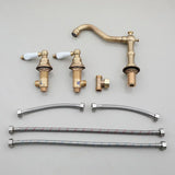 HeritageFlow Waterfall Basin Tap – Antique Brass 3-Hole Bathroom Faucet | Classic Dual-Handle Mixer