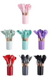 MaisonChef Silicone Utensil Set – 12-Piece Wooden Handle Cooking Tools | Heat-Resistant Kitchen Essentials