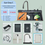 NoirFlow Smart Kitchen Sink Station – Gunmetal Stainless Steel Waterfall Sink | Digital Display Workstation Basin
