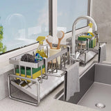 SinkMaster Stainless Steel Sink Caddy – Rust-Resistant Kitchen Sink Organizer | Sponge Holder with Drain Tray | Faucet Storage Rack & Dishcloth Holder