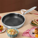 HexaForge Hybrid Frying Pan – Stainless Steel Skillet with Honeycomb Surface & Glass Lid | Induction Ready Cookware