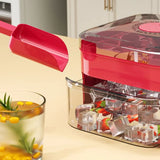 FrostPress 50-Cube Ice Tray & Storage Box – Easy-Release Press Lid | Double-Layer Ice Maker | Reusable Freezer Container
