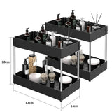 GlideVault Pull-Out Cabinet Organiser – Expandable 2-Tier Under Sink Storage Rack with Hooks & Utility Cup