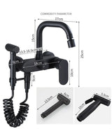 NoirFlow Wall-Mounted Mixer Tap – Matte Black Brass Faucet | 360° Swivel with Side Spray Attachment