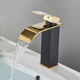 GoldenVista Waterfall Bathroom Faucet – Brushed Gold Basin Mixer Tap | Single Handle Sink Faucet | Modern Deck-Mounted Vanity Faucet