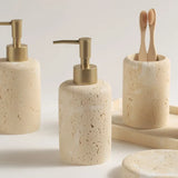Ravellia Travertine Bathroom Accessories Set – Natural Stone Luxury Vanity Collection | Spa-Inspired Bathroom Décor