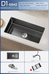 NoirCascade Waterfall Kitchen Sink Set – Black Stainless Steel Undermount Sink | Luxury Single Bowl Workstation