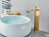 GoldenVista Waterfall Bathroom Faucet – Brushed Gold Basin Mixer Tap | Single Handle Sink Faucet | Modern Deck-Mounted Vanity Faucet