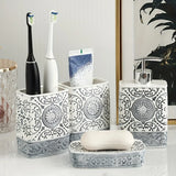 BohoCharm Handcrafted Ceramic Bathroom Accessory Set – 4-Piece Vintage Bohemian Collection | Artistic Bathroom Décor