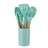CulinaryCraft Silicone Utensil Collection – 12-Piece Kitchen Tool Set with Wooden Handles | Heat-Resistant Cookware Essentials