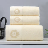 WinterLuxe Embroidered Cotton Towel Set – 3-Piece Jacquard Bathroom Collection | Soft Absorbent Luxury Towels