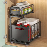 FlexCore Under-Sink Storage System – 2-Tier Pull-Out Cabinet Organiser | Adjustable Carbon Steel Sliding Rack