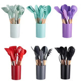 MaisonChef Silicone Utensil Set – 12-Piece Wooden Handle Cooking Tools | Heat-Resistant Kitchen Essentials