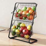UrbanNest 2-Tier Storage Basket – Metal Fruit & Countertop Organiser | Removable Multi-Purpose Rack