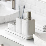 MarbleLuxe 4-Piece Bathroom Accessory Collection – Resin Marble Effect Countertop Set | Luxury Bathroom Organisation