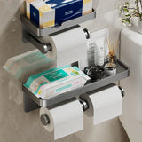 LoftEdge Toilet Roll Holder with Shelf – Aluminium Wall-Mounted Bathroom Organiser | Modern Space-Saving Storage