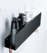 NoirSpace Wall Storage Shelf – Matte Black Aluminium Organiser with Hooks | Modern Bathroom & Kitchen Rack