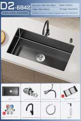 NoirCascade Waterfall Kitchen Sink Set – Black Stainless Steel Undermount Sink | Luxury Single Bowl Workstation